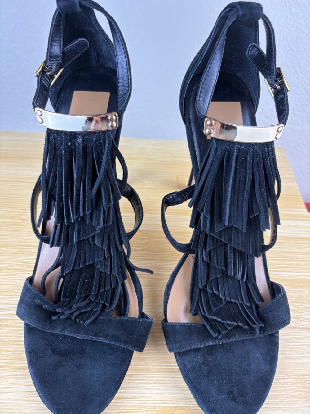 Dolce Vita Michelle Fringed Suede Black Strappy Heels Size 10